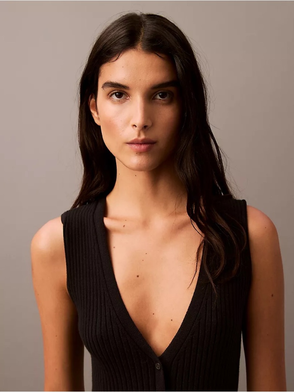 Calvin Klein Black Button-Front Ribbed Dress - Picture 3 of 8